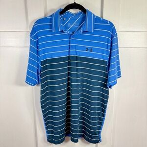 Under Armour Golf Polo Shirt Blue Stripe HeatGear Mens MD